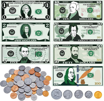600 Pcs Fake Money for Kids - Realistic Play Money Bills & Plastic Coins - Math Manipulatives & Classroom Currency Set for Grocery Store, Bank, & Board Games - Educational Counting Toy, Ages 3+