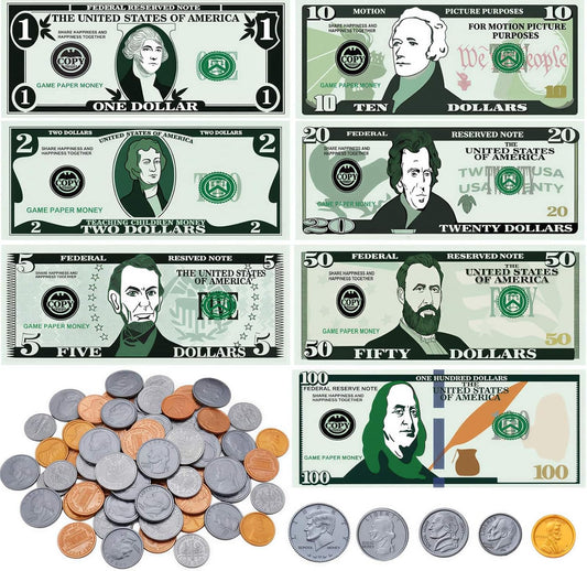 600 Pcs Fake Money for Kids - Realistic Play Money Bills & Plastic Coins - Math Manipulatives & Classroom Currency Set for Grocery Store, Bank, & Board Games - Educational Counting Toy, Ages 3+