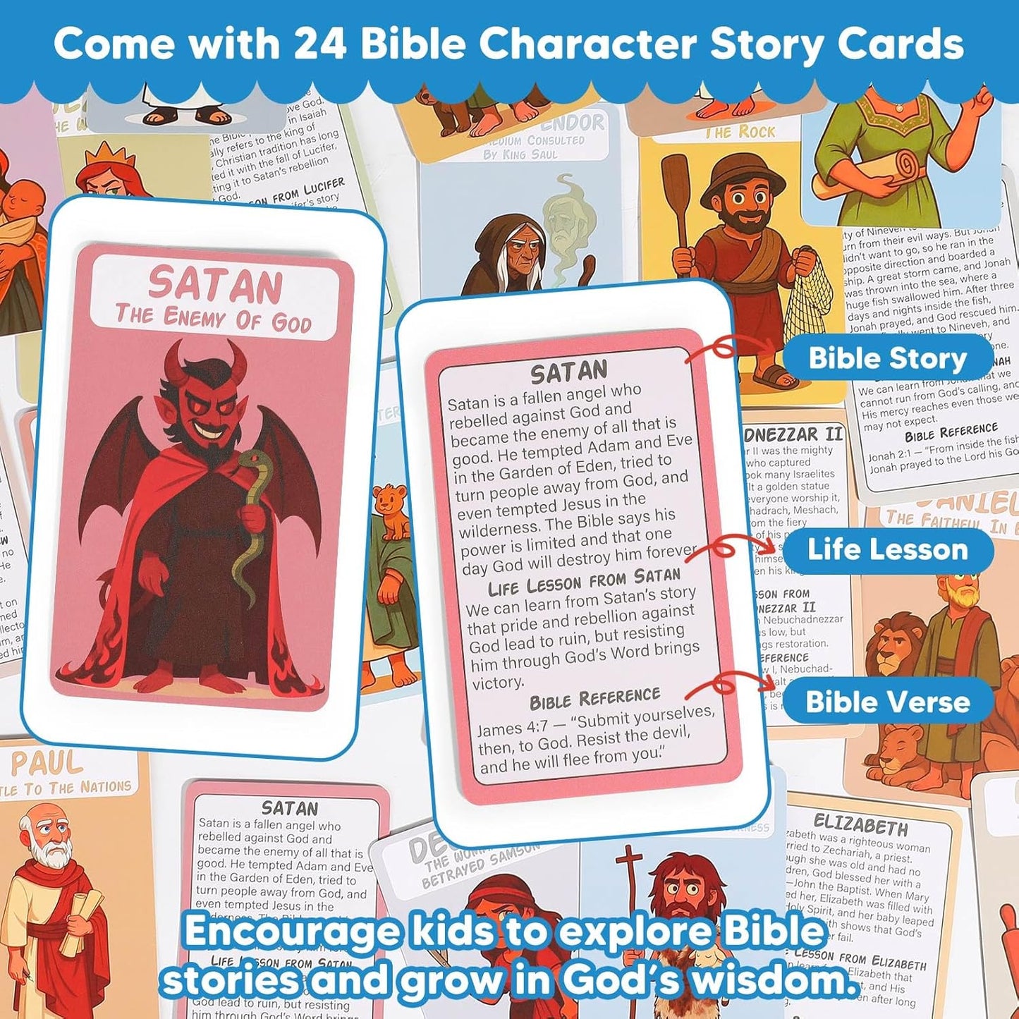 Garybank Guess Bible Who Am I Games for Kids, 24 Holy Bible Characters with Life Story & Verse Cards, Bible Trivia Study Supplies for Sunday School, Youth Group & Teens, Christian Catholic Gifts