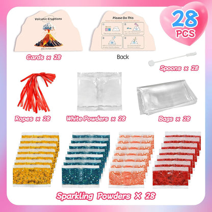 28 Pack Valentine's Day Gift Erupting Volcano Kit with Greeting Cards Volcano Science Experiment Party Favor STEM Educational Toys School Gifts Exchange Classroom Prizes for Boys Girls