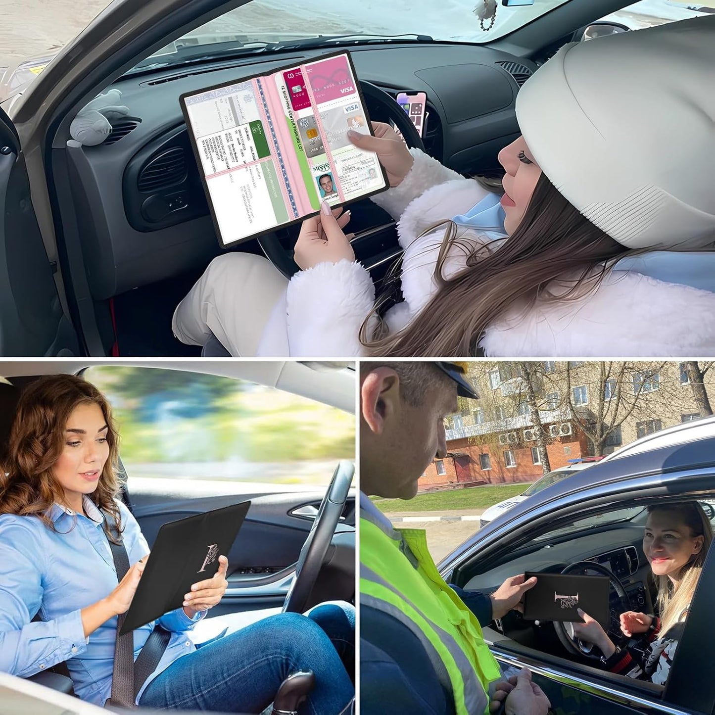 Letter Car Registration and Insurance Holder, with Magnetic Closure for License, Cards and Documents,Vehicle Glove Box Car Organizer, Interior Car Accessories for Women Men (I)
