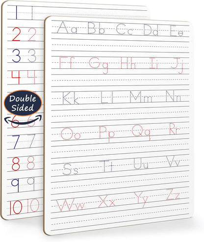 Scribbledo 5 Pack Dry Erase Handwriting Practice for Kids 9 x 12 Inch Letter Alphabet Tracing Board Whiteboard for Kids Ages 3-5 Write and Wipe Alphabet Practice Cards Letters & Erasers