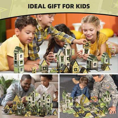GobiDex 100PCS Army Magnetic Tiles Building Set for Kids, STEM Military Magnetic Building Blocks with 6 Magnetic Army Men, Educational Construction Toys Gift for Boys Girls 3 4 5 6 7 8 9+ Year Old