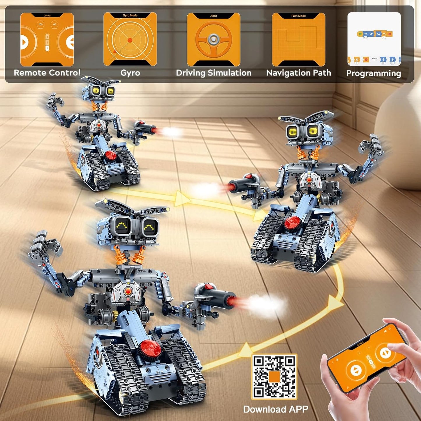 HiWEEGO Changeable LED Eyes Robot Building Set- 5 in 1 Remote & App-Controlled Robotic Building Block RC Elephant/Bulldozer/Tank/Tracked Model Kit Toys Gift for Kids Boys Girls Teens Age 12+ Years Old