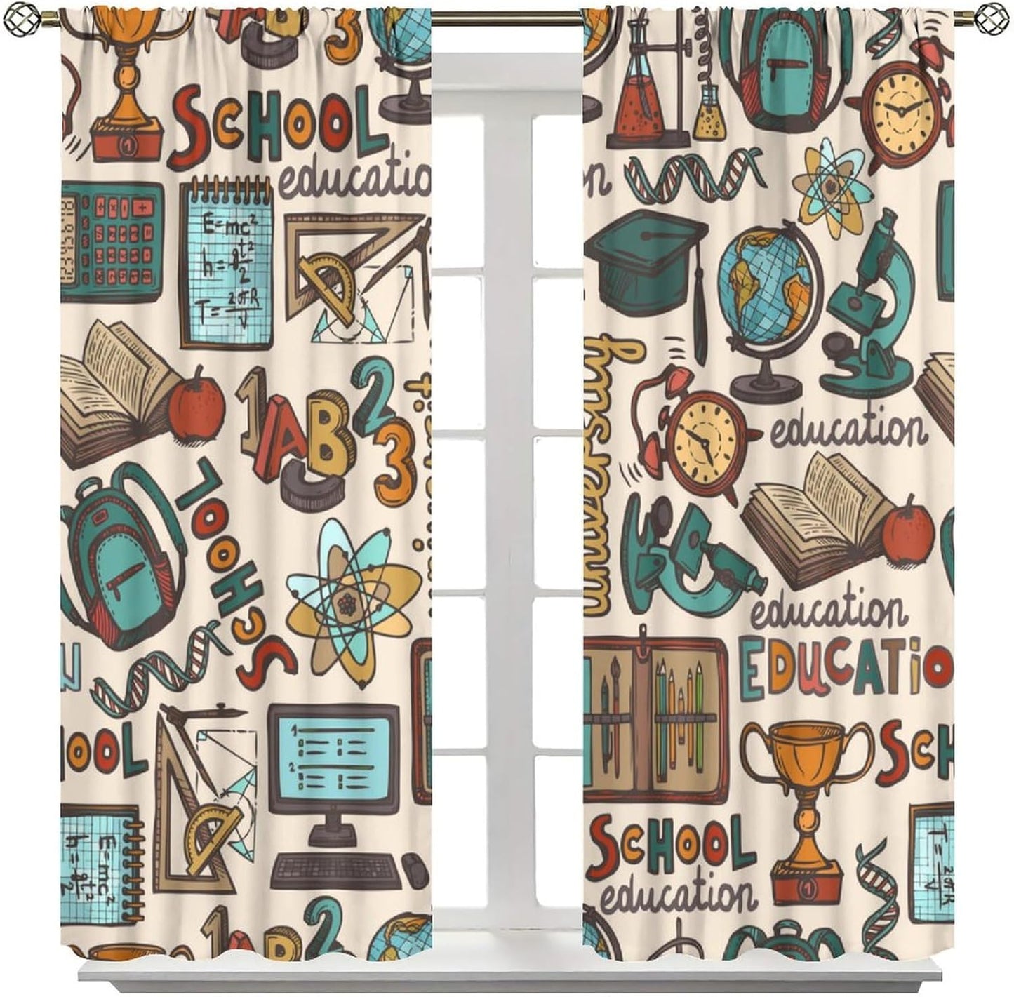 Science Physics Window Curtains, Abstract Math Chemistry Curtain Scientist Graffiti Print Window Treatments for Kids Teens Bedroom Living Room Kitchen Set 2 Panels,42x63 Inches