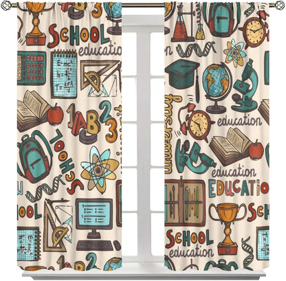 Science Physics Window Curtains, Abstract Math Chemistry Curtain Scientist Graffiti Print Window Treatments for Kids Teens Bedroom Living Room Kitchen Set 2 Panels,42x63 Inches