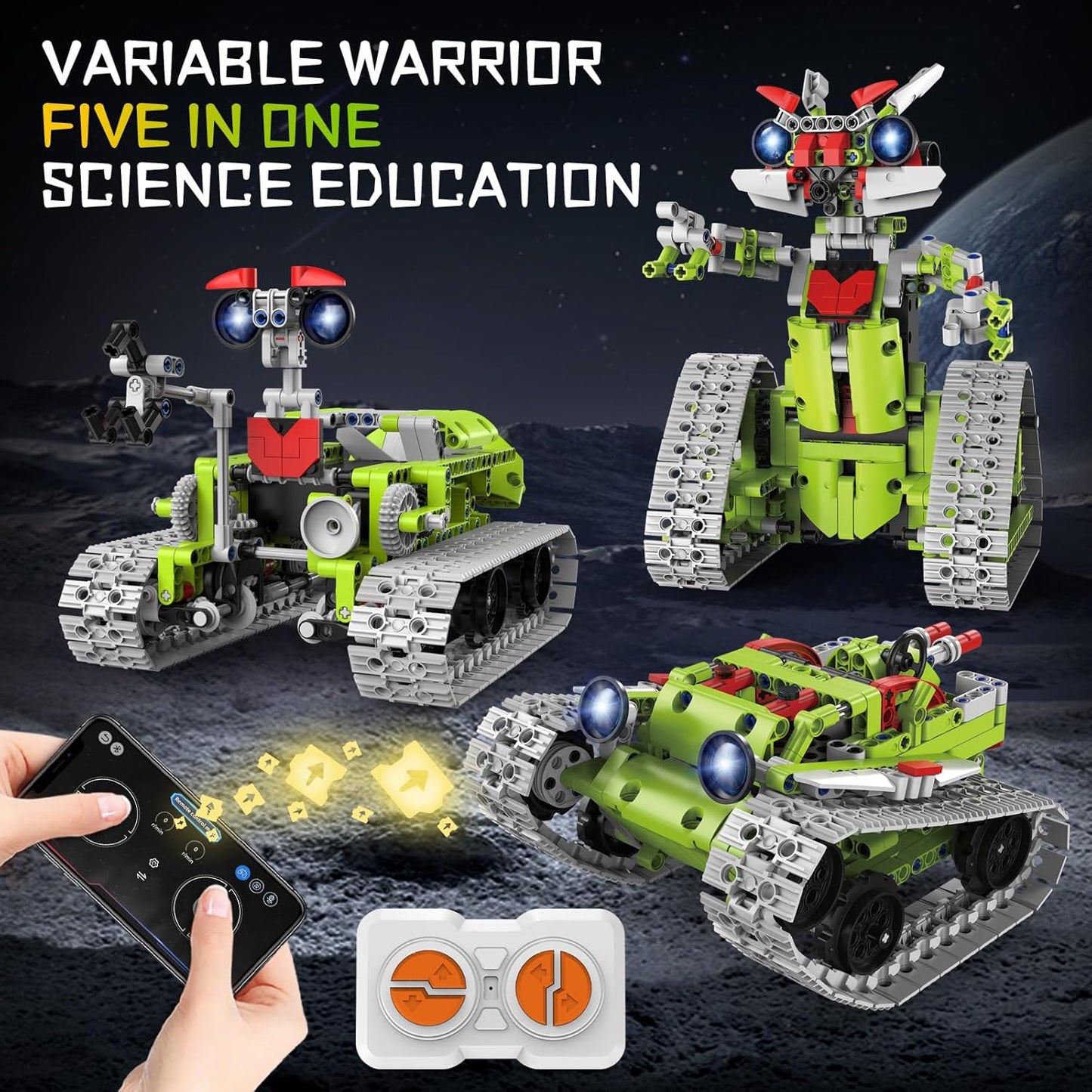 5 in 1 STEM Robot Building Kit, APP & Remote Control Interstellar Building Robot, DIY Robotics Building Toys/RC Car/Tank with Light, Space Building Toy Gifts for Boys Girls Kids 8-16 Science Learning