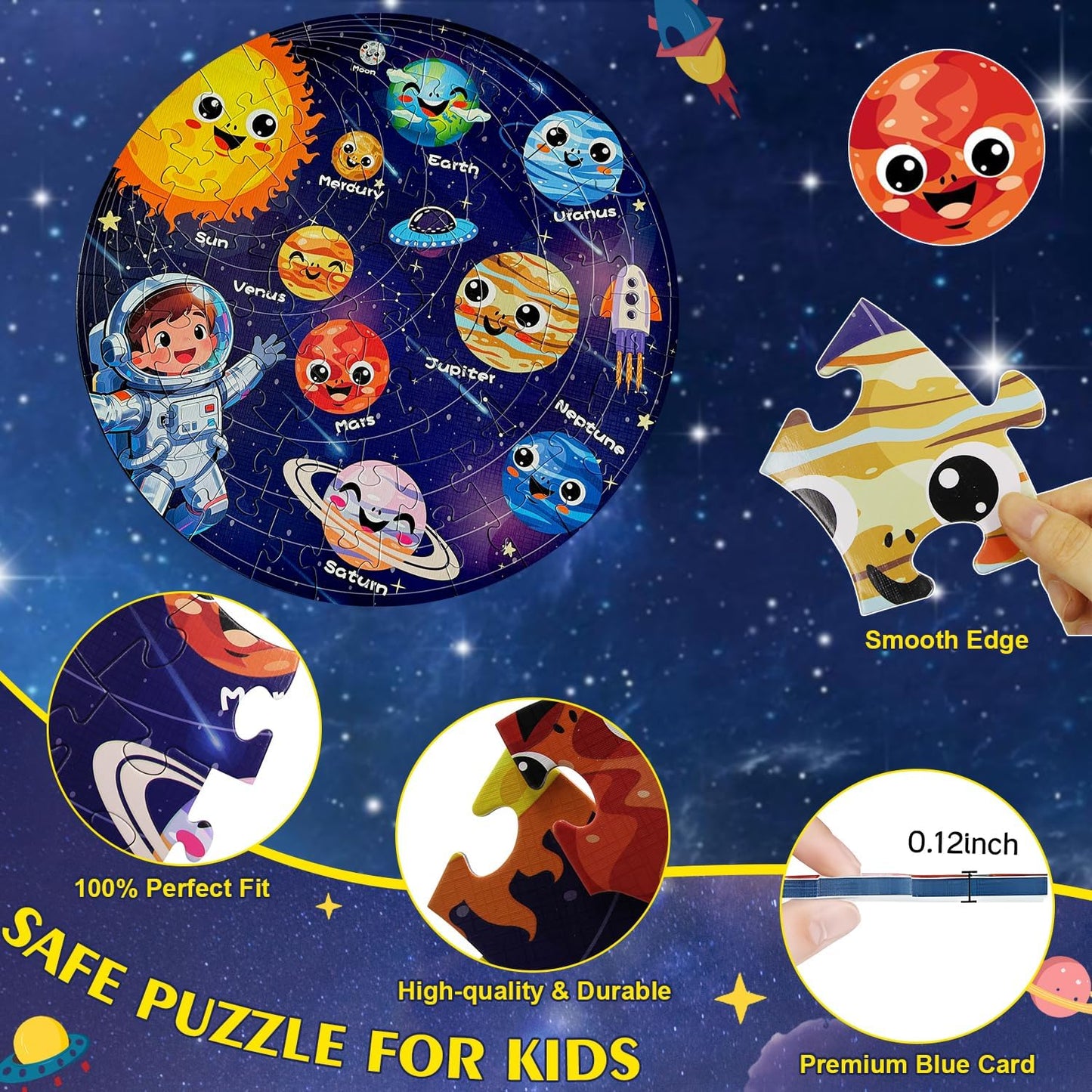 Floor Puzzles for Kids Ages 4-6 70 Piece Glow in The Dark Solar System Puzzles 3-5 Space Planets Toys Large Jigsaw Puzzle Learning Educational Toy Birthday Gift for Boys Girls Ages 6-8