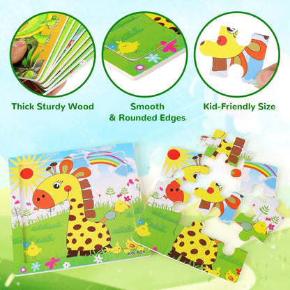 Wooden Puzzles for Toddlers 1-3, Pack of 8 Toddler Animal Puzzles Ages 2-4, Montessori Educational Animals Jigsaw Puzzles Christmas Birthday Gift for Baby Girl Boy Ages 1 2 3 4 Year Old