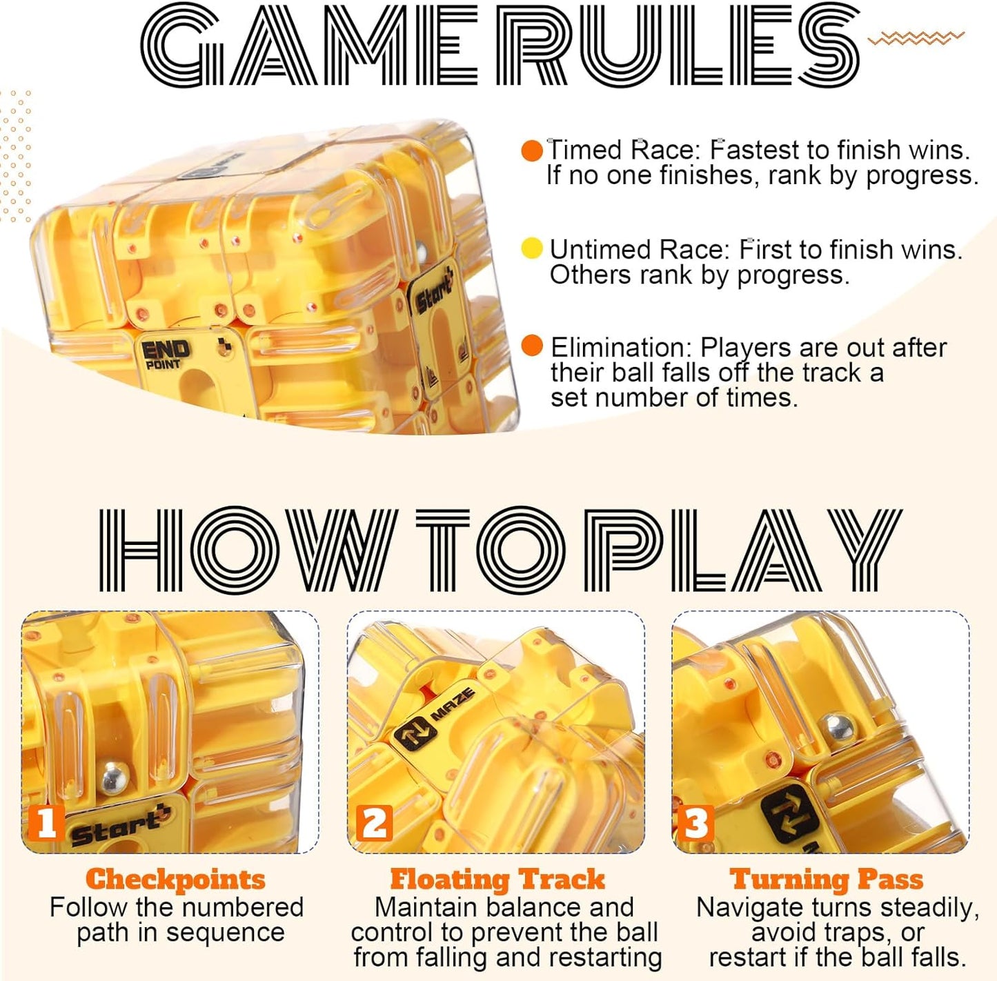 1 Sets Large Labyrinth 3D Maze Cube Puzzle Maze Game Gravity 3D Puzzle Cube Brain Teaser Ball Games for Kids Education Sensory Toys Gift for Adults (Upgrade Version,Yellow)