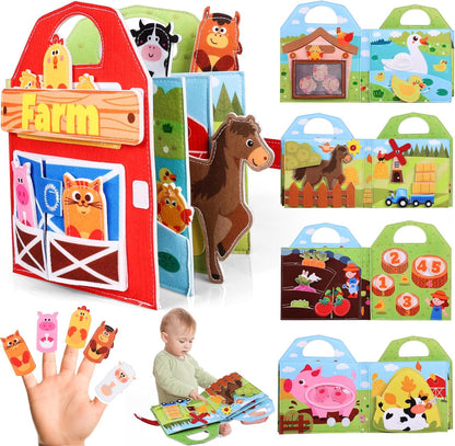 Busy Board for Toddler, Montessori Toys Farm Animals Busy Book for 2-4 Year Old Boy Girl, Quiet Activity Books Gift for Kid, Felt Busy Learning Toy for Toddlers, Car Airplane Travel Toys