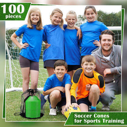 Hanaive 100 Pieces Mini Soccer Cones for Sport Drills 5 Inch Agility Disc Cones with Accessories for Kids Football Training