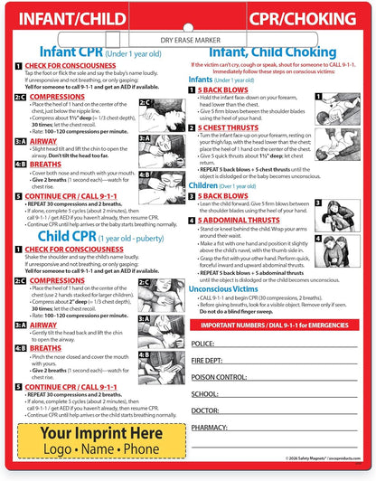 Safety Magnets by ZOCO – Infant and Child CPR & Choking Magnet – Laminated 8.5"x11" Emergency Numbers Fridge Card – First Aid Heimlich Maneuver for Parents, Caregivers, Daycare, Babysitters