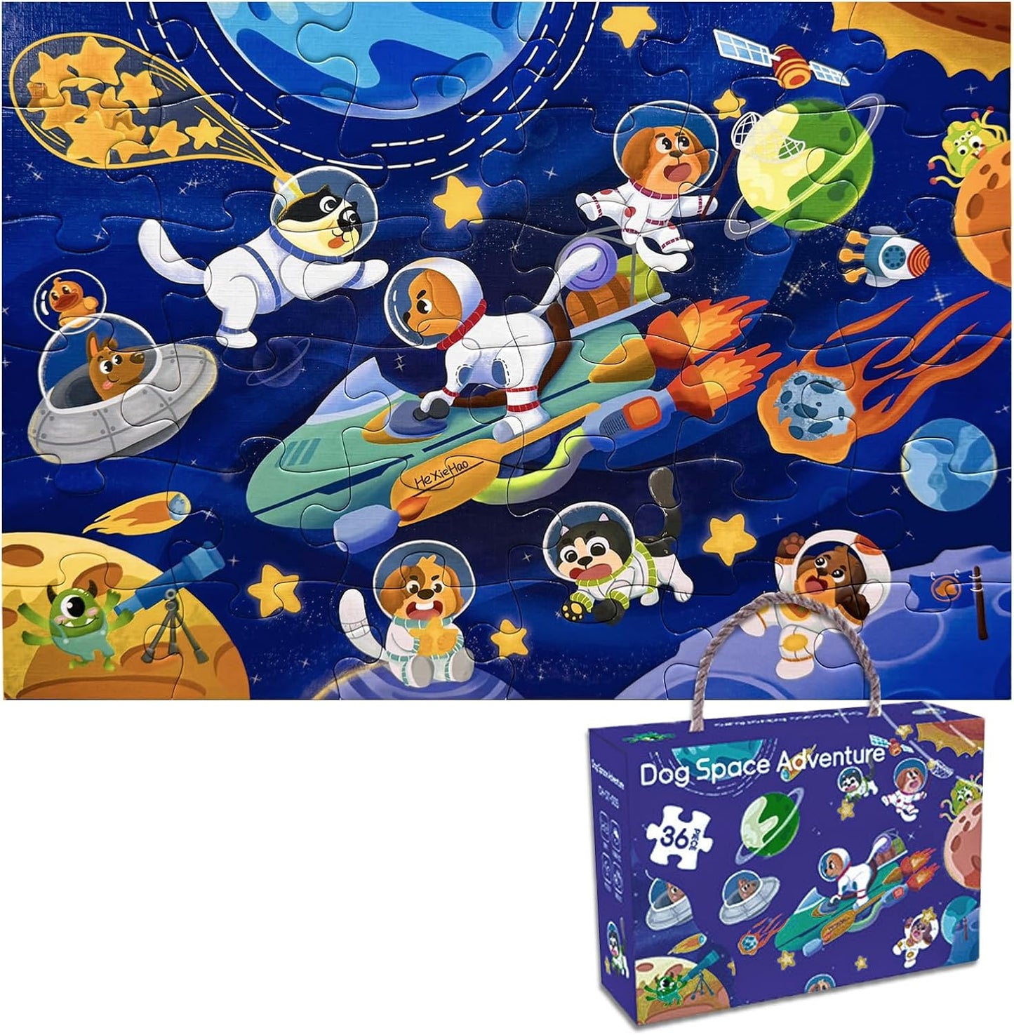 GIVEITALL Jigsaw Puzzles for Kids Ages 3-5 6-8 8-10 Year Old,Dog Planet Floor Puzzle 36 Pieces Enlightening Game Creative Gifts for Boys Girls (Dog)