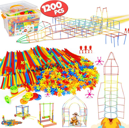 Ggiibro Straw Constructor Toys 600Pcs STEM Building Toy Interlocking Plastic Engineering Thin Tube Blocks Educational Kit for 3 4 5 6 7years Kids Boys and Girls Gift Preschool Toy with Storage Box