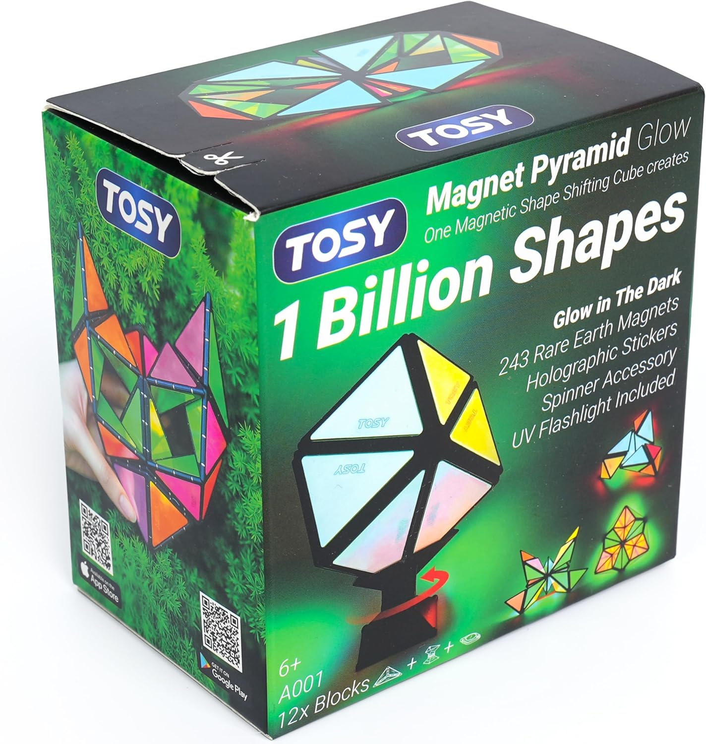 TOSY Magnet Pyramid Stone - 1 Cube Transforms into 1 Billion Shapes (Bunny, Egg Basket, Flowers, Heart), Easter Birthday Gift, 12 pcs, 243 Magnets, Holographic Design, Puzzle/STEM Toy