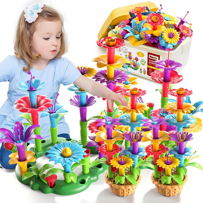 145 Pcs Toys for 3 Year Old Girl, Toddler Gardening Set Flower Garden Toy Girls Building Sets Best Educational Learning Fine DIY Crafts Stem Construction Stacking Kit for 3 4 5 6 7 Years Kids