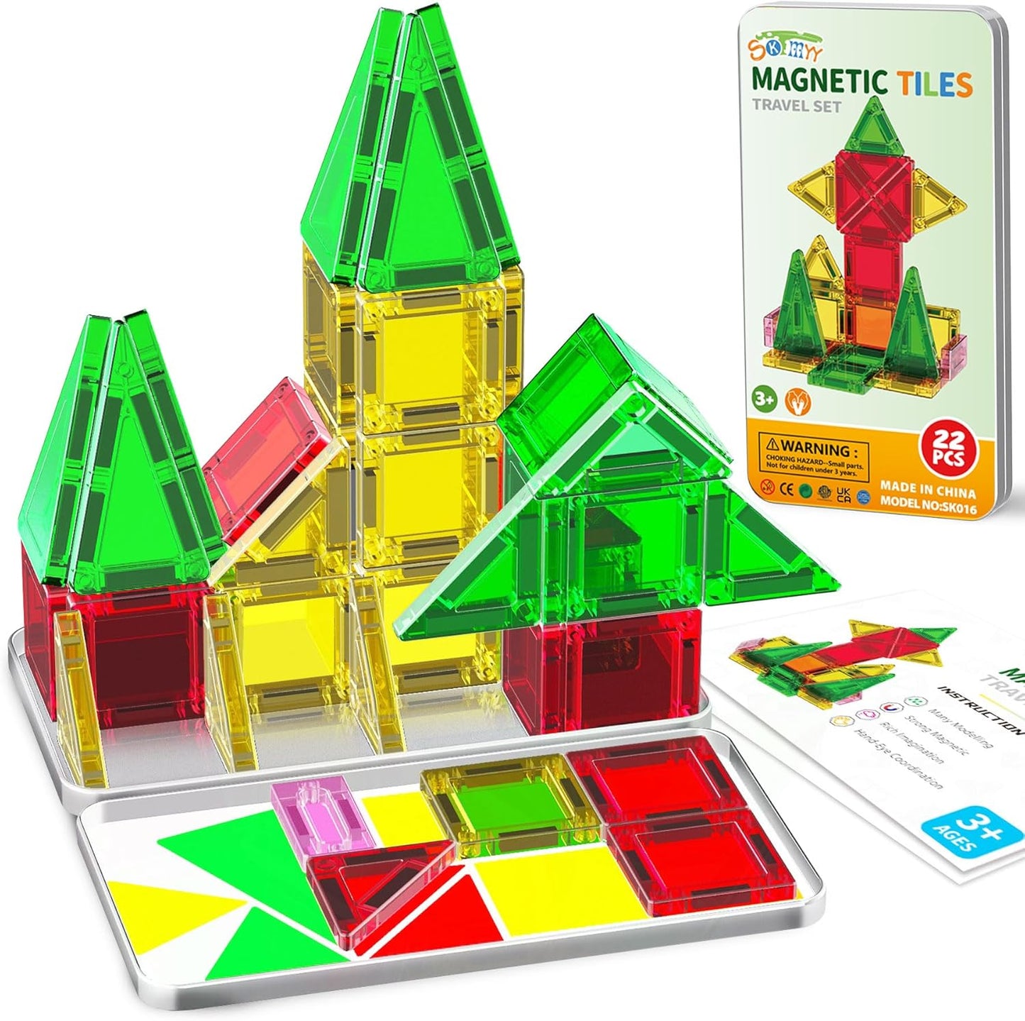 SKTMYY Travel Magnetic Tiles Set for Girls,Pink Mini Portable Magnet Toys with Iron Case,Travel Toys for Kids Ages 4-8,Ideal Toddler Birthday Valentines Day Gifts