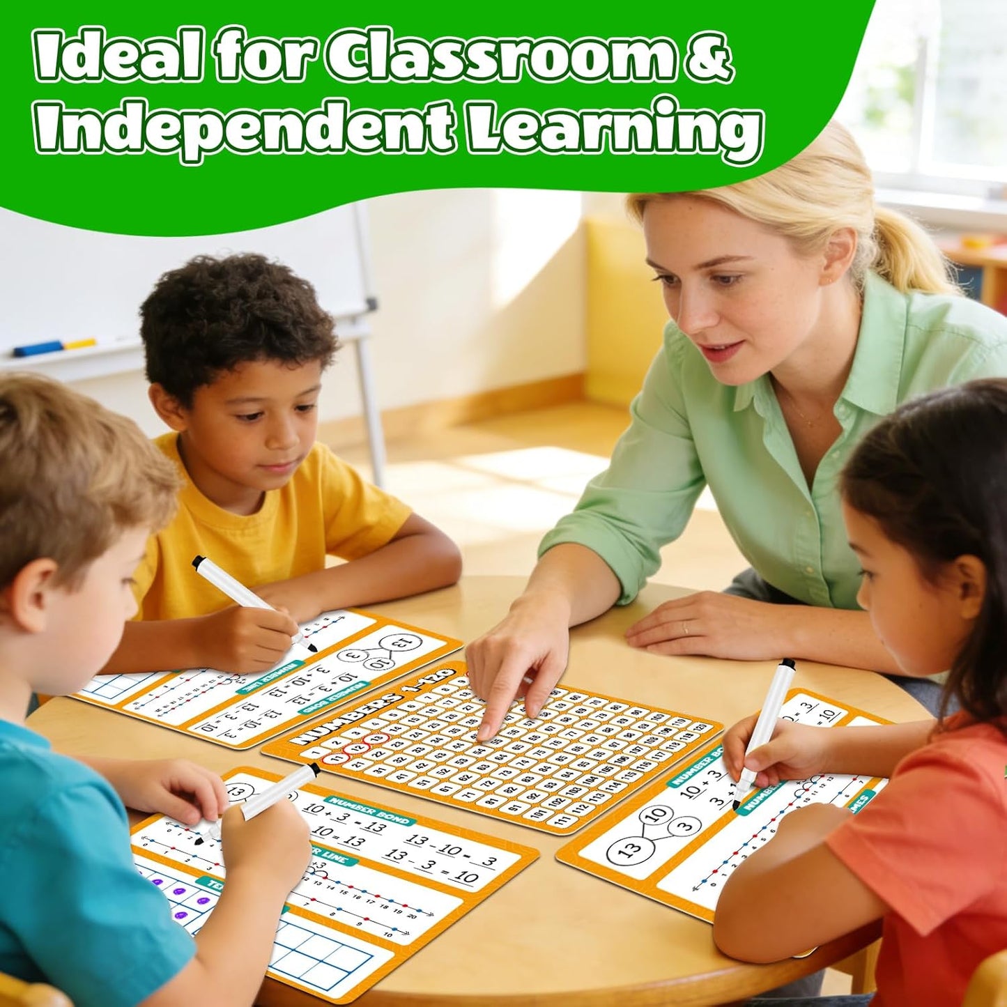 12 Pack 1-120 Number Chart Dry Erase Flash Card,12" x 9" Number Line Ten Frame Math Manipulatives for Student Teacher Kindergarten 1ST 2ND Classroom Homeschool Supplies Small White Board