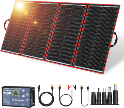 DOKIO 100W Portable Foldable Solar Panel Kit, Compact 18.9x26in Design 5.3lb with Standalone Controller and USB, Monocrystalline Charger for 12V Batteries, Power Stations, RV Camping Emergency Use