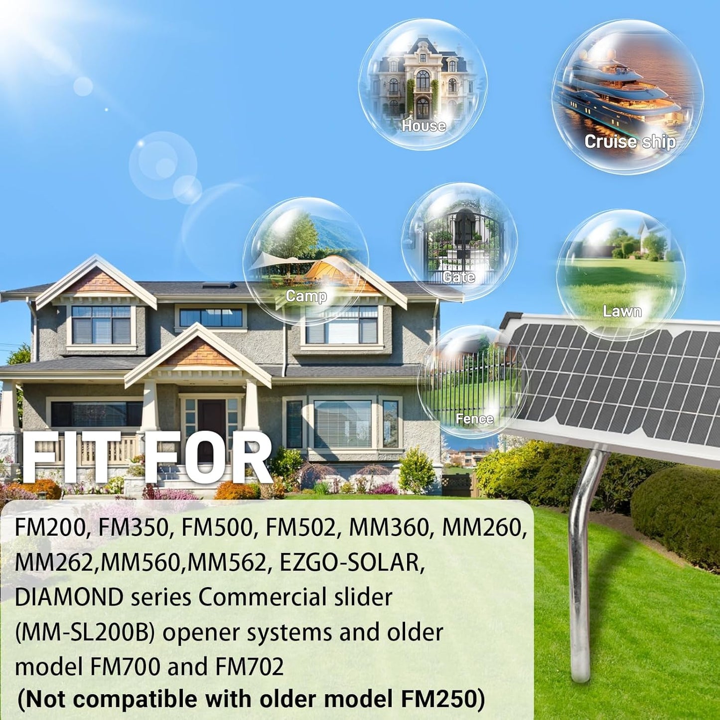 FM123 10 Watt Solar Panel Kit Fit for Mighty Mule Automatic Gate Openers, 12V Portable Solar Panel Battery Charger Replacement for FM200 FM350 FM500 FM502 FM700 MM260 MM271 MM360 MM560 MM571W