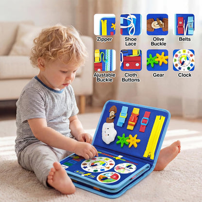 Busy Board Montessori Toys for Toddlers 1-3, 2-4, Boys Birthday Gift, Educational Activity Busy Books Sensory Learning Toys, Travel Toys for Airplane Car