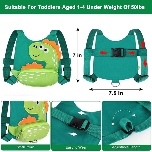 3 in 1 Toddler Harness Leash + Baby Anti Lost Wrist Link, Accmor Cute Dinosaur Child Safety Harness Tether, Kids Walking Wristband Assistant Strap Belt for Parent Boys Outdoor Activity (Black)