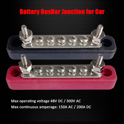 2 x #10 (M5) Studs Power Distribution Block with 5 x #8 (M4) Screws, Ampper 4.2" Bus Bar 12V Power Distribution Terminal Block Battery Busbar for Car Audio Solar (Red & Black)