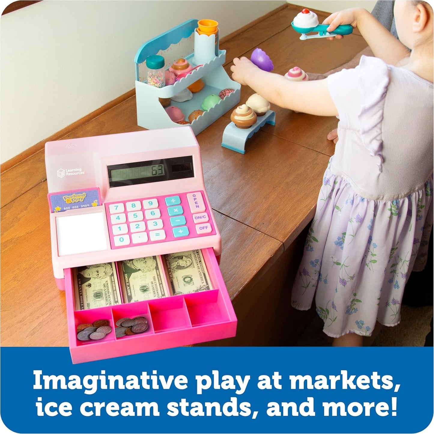 Learning Resources Pretend & Play Calculator Cash Register Toy - Gift for Kids, Toddler Toys, Play Money & Credit Card, Shopping Store Playset, Educational Preschool Activities