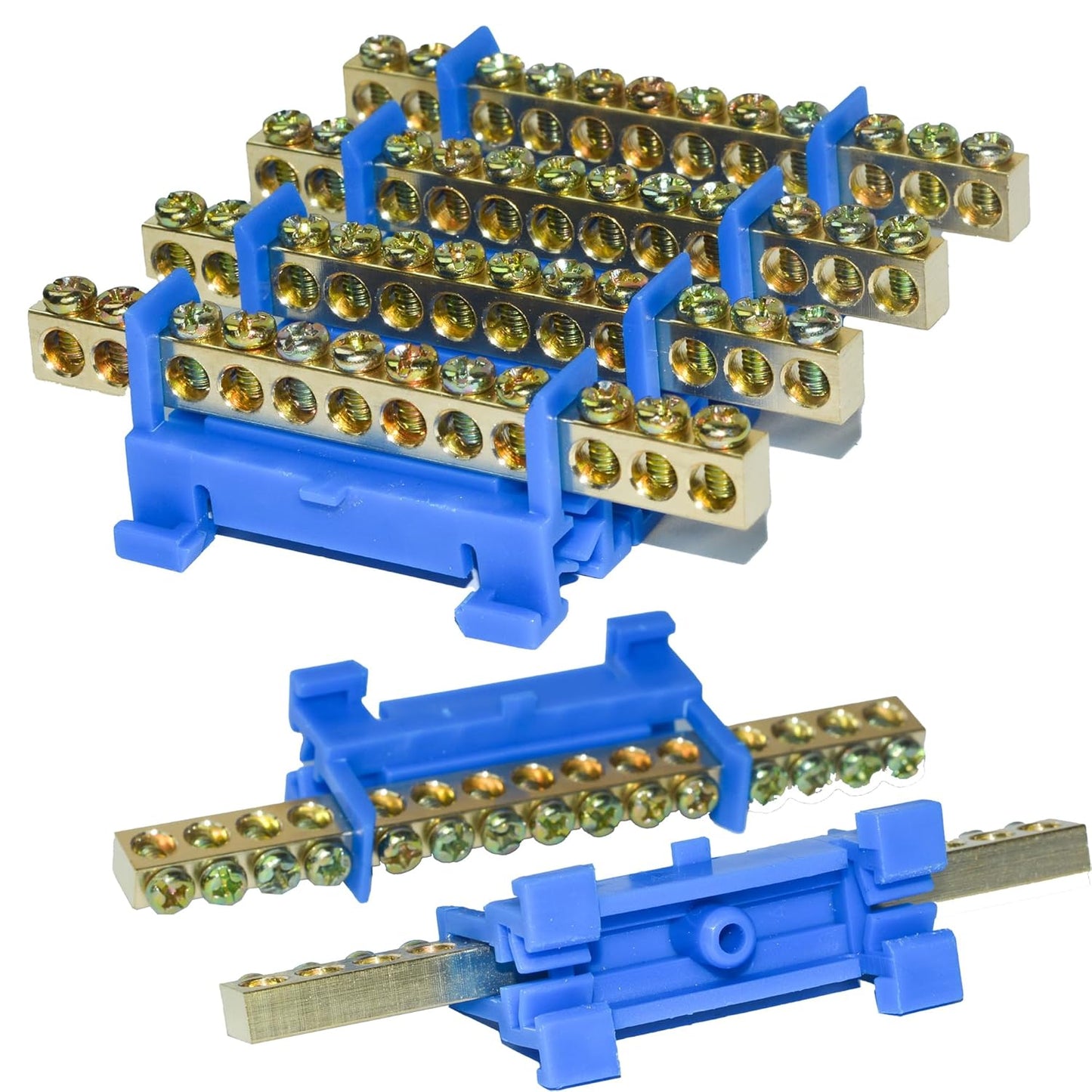 10 Positions Terminal Bus Bar Block 6 Pack Brass Wire Screw for Car Boat Marine Ground Power Distribution Grounding Electrical Bars Strip Block for 12V-110V, Blue