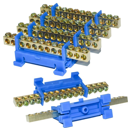10 Positions Terminal Bus Bar Block 6 Pack Brass Wire Screw for Car Boat Marine Ground Power Distribution Grounding Electrical Bars Strip Block for 12V-110V, Blue