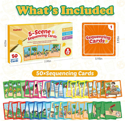 Kasfalci Sequencing Cards, Sequence Game for Kids, Speech Therapy Materials for Autism, Improve Storytelling,Social Skills, Sentence Building, Preschool Learning Activities for Classroom & Homeschool