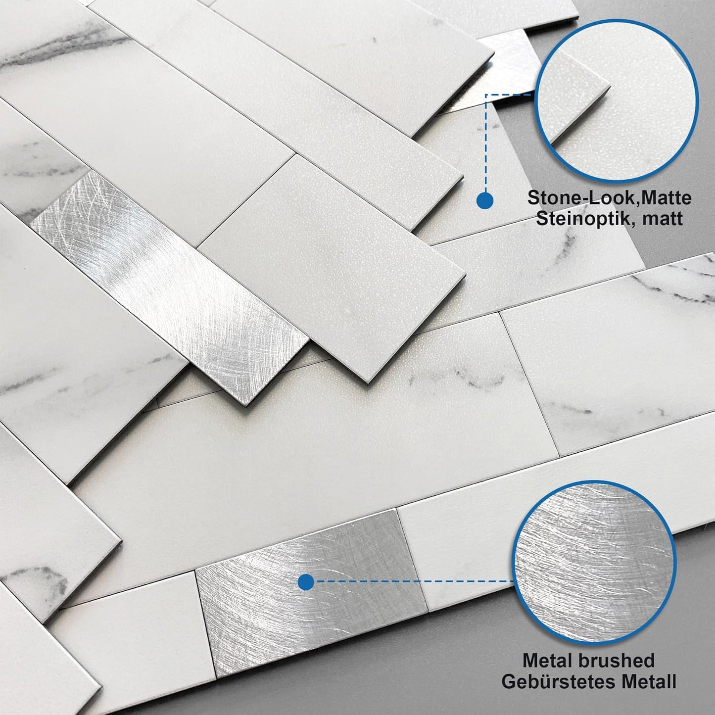 MOFIT Backsplash Tile for Kitchen Peel and Stick Stone Matte Finish,Bathroom Tiles Stickers 3D Wall Panel Linear Mosaic Marble Backsplash Waterproof(5sheets,Blue Green Gray)