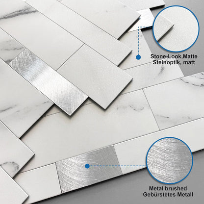 MOFIT Backsplash Tile for Kitchen Peel and Stick Stone Matte Finish,Bathroom Tiles Stickers 3D Wall Panel Linear Mosaic Marble Backsplash Waterproof(5sheets,Blue Green Gray)