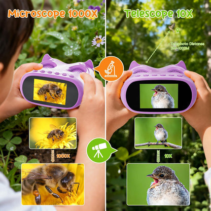 2-in-1 Kids Microscope Telescope, Temodu 2.0" 1000X Digital Microscope for Kids, HD Portable Education Telescope for Kids Birthday Festival Gift, Science Fun Toys for Children Age 4-12 (Purple)