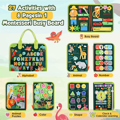 GOLIYEAN Toddler Busy Board - Montessori Toys for Toddler Boy Girl Birthday Gifts, Educational Learning Sensory Busy Book for Toddlers, Quiet Activity Books for Toddlers, Travel Toys for Airplane Car
