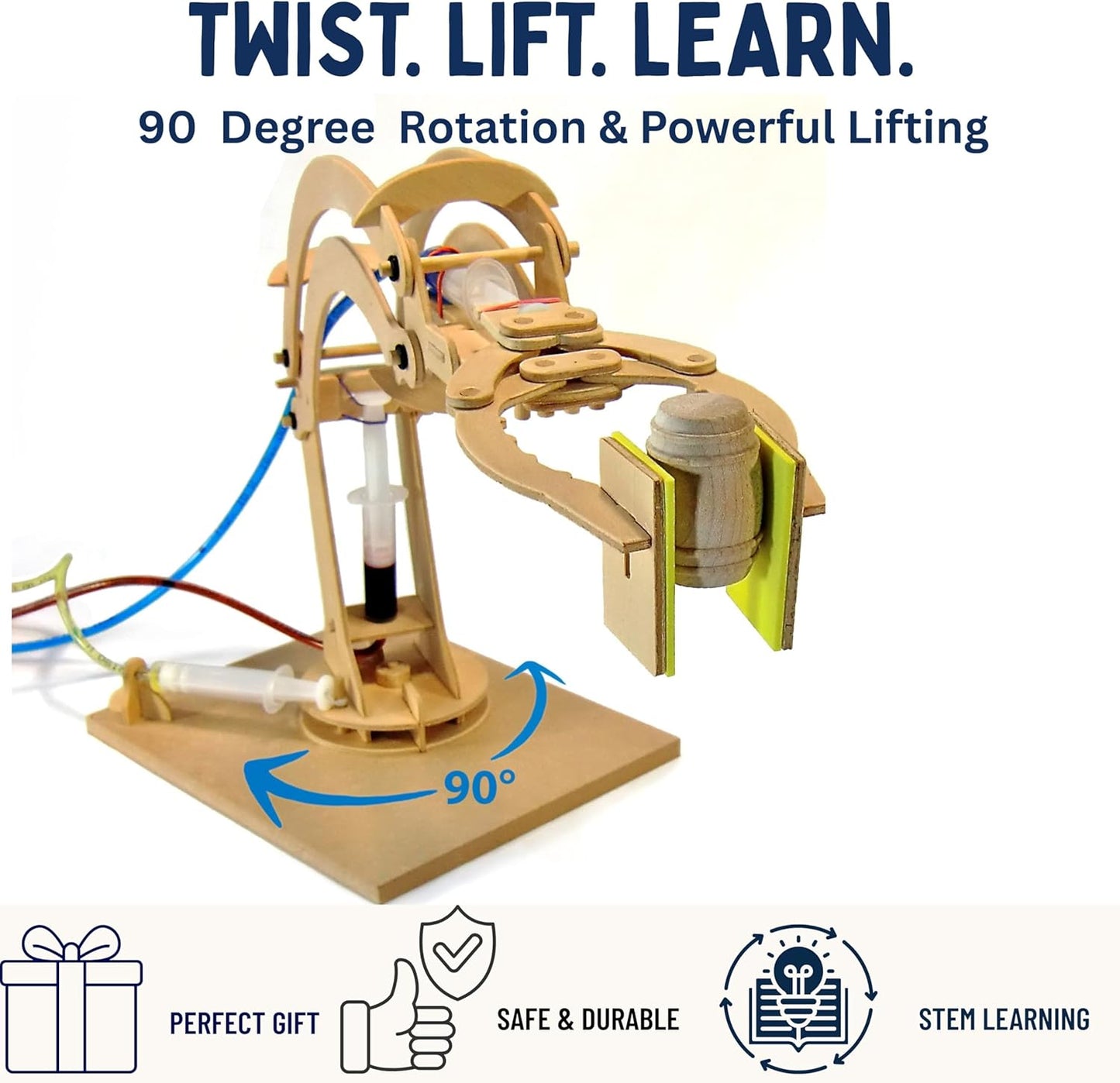 PATHFINDERS STEM Kit – Hydraulic Robotic Arm | Wooden Building Kit for Kids Ages 8-12 | Mechanical Engineering Toy | Hands-On STEM Project for Boys & Girls