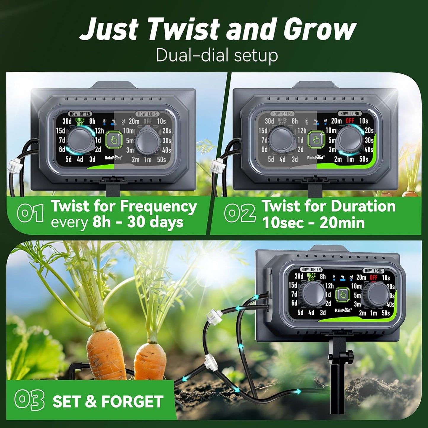 RAINPOINT Easy-Setup Solar,Rechargeable,USB-C Powered Automatic Drip Irrigation Kit System for Garden Outdoor/Indoor,Plant Waterer Device Balcony Patio Grow Tent Greenhouse Indoor Water 10-20 Plants