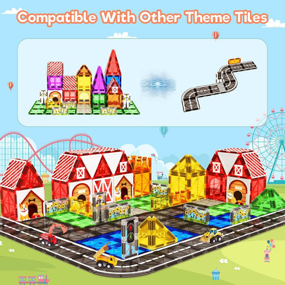 Magnetic Tiles, Magnetic Blocks Engineering Construction Vehicle Road Set, Toddler Toys for 3 4 5 Year Old Boys Girls Montessori Preschool Classroom Must Haves STEM Educational Kids Toys Birthday Gift