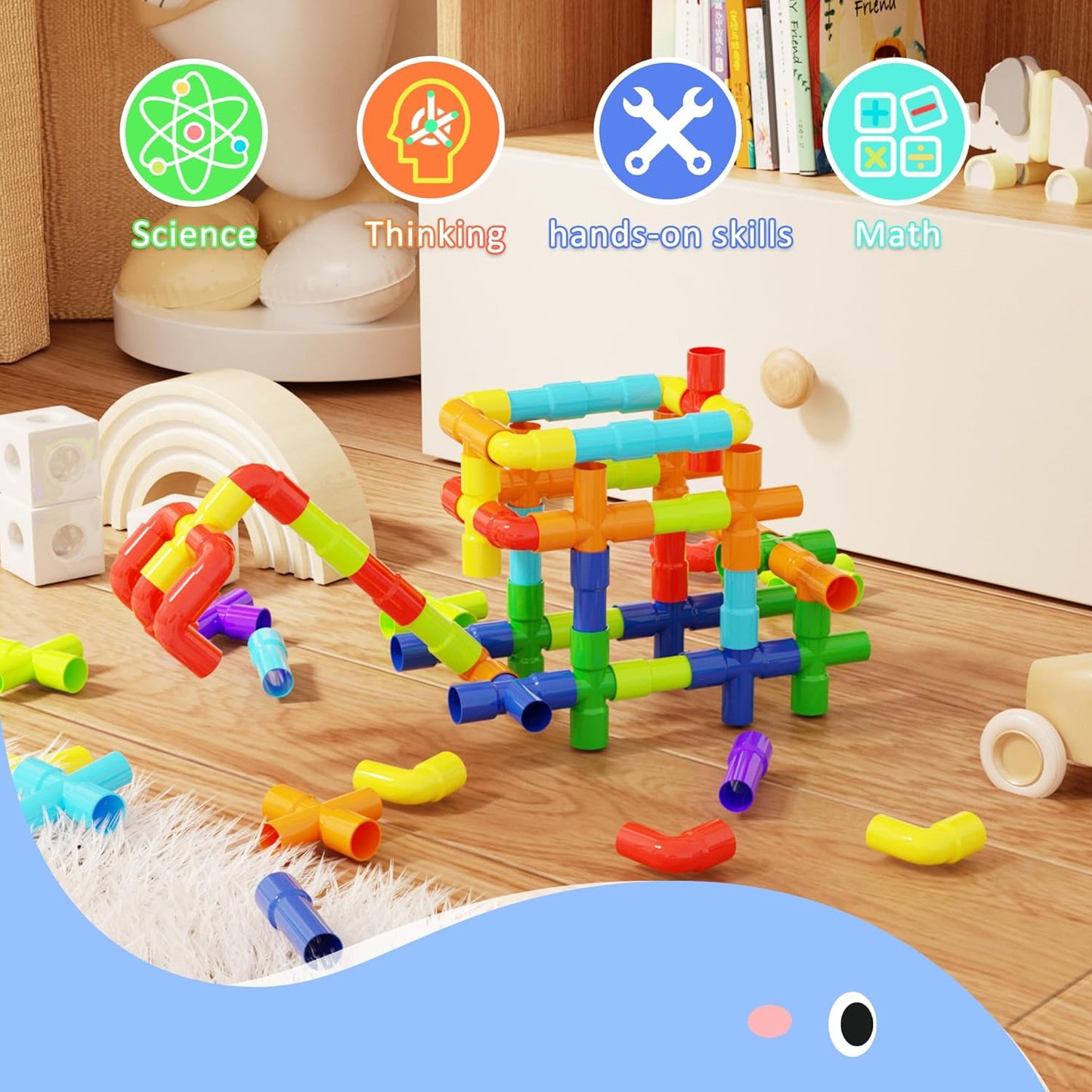 Ggiibro STEM Building Toy for Toddlers 106Pieces Tube Pipe Toy,Educational Preschool Game for 3+ Years,Learning Building Blocks Play with Storage Box Gift Kit,Montessori Toys for Boys & Girls