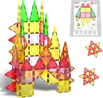 PicassoTiles 42pcs Magnetic Tiles Magnet Blocks See-Through Shape STEM Toys Building Block Educational Playset Compatible with Major Brand Tile -Starter Set for Boys and Girls Toddlers Ages 3+ PT42
