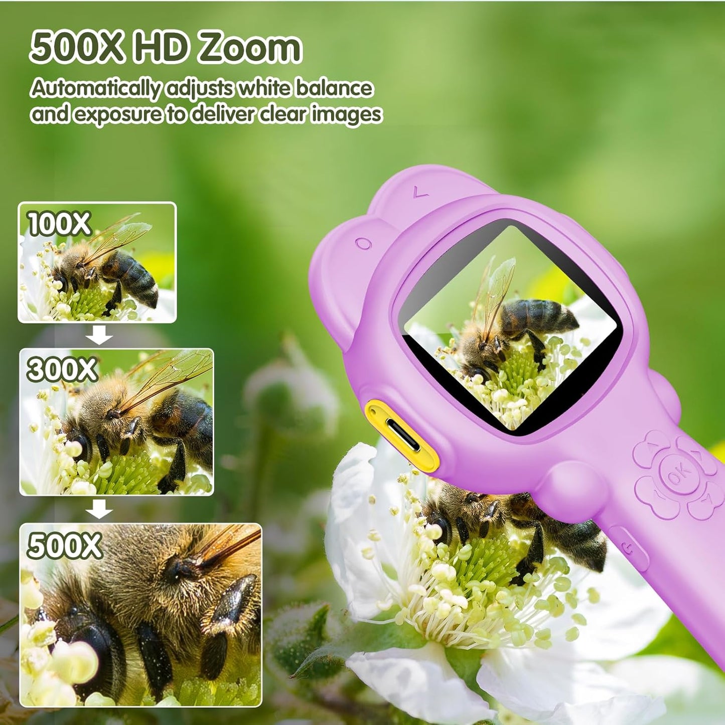 2-in-1 Kids Microscope Camera with 200W Dual Lens-2.0" Screen 500X Photo & Video AUKCLAX Digital Microscopes Handheld for 3 4 5 6 7 8 9 10 11 12 Year Old Kids Educational Science Kit Toy Gifts(Purple)