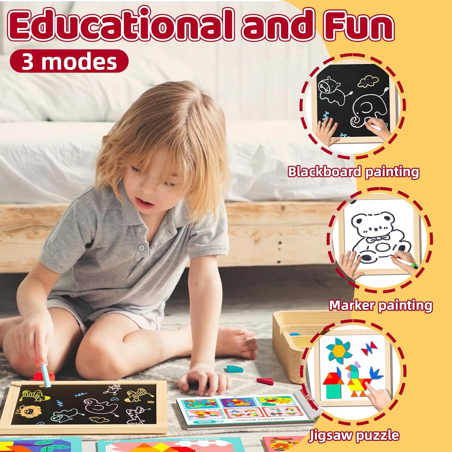 Wooden Magnetic Pattern Blocks Set with Cards, 288 PCS Montessori Tangram Puzzle Learning Toys for Toddlers 4-8, Educational STEM Gift for Kids Boys Girls 4 5 6 7 8