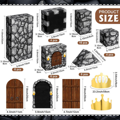 MotiMind 47 Pcs Jumbo Cardboard Castle Building Blocks New Year Gift DIY Building Blocks Large Stone Box Collapsible Reusable Jumbo Crown for Castle House Birthday Indoor Outdoor Party (Black)