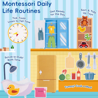 Busy Book for Toddlers - Montessori Sensory Toys for Boys & Girls Preschool Learning, 8-Page Felt Quiet Activity Board for Fine Motor Skills, Travel Toys for Airplane Car Games (Farm Animals)