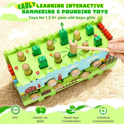 Wooden Baby Activity Cube Montessori Toys for 12+ Months Boys Girls | Hammering Pounding Toys with Abacus, Educational Toddler Activities Toys with Xylophone (Crocodile)
