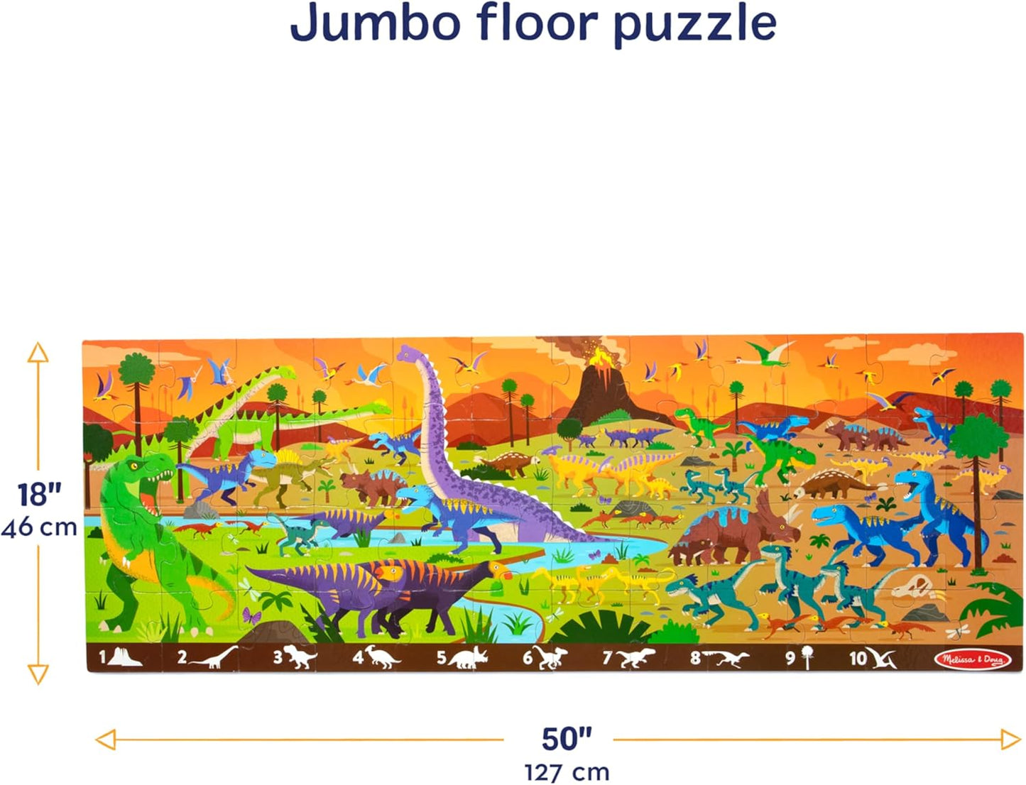 Melissa & Doug Land of Dinosaurs, Dino-Themed Search and Find Jumbo Floor Puzzle, 48-Piece Jigsaw Puzzle with Learning Activity, Over 4 Ft Long, Kids Puzzles for Girls & Boys Ages 6+