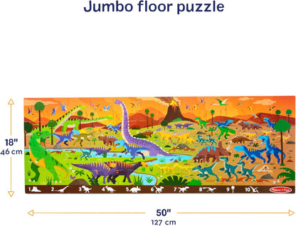 Melissa & Doug Land of Dinosaurs, Dino-Themed Search and Find Jumbo Floor Puzzle, 48-Piece Jigsaw Puzzle with Learning Activity, Over 4 Ft Long, Kids Puzzles for Girls & Boys Ages 6+