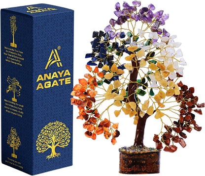 ANAYA AGATE 7 Chakra Healing Crystal Tree of Life Kit, Bracelet, Pendant, Necklace, Feng Shui Money Bonsai Tree, Positive Energy for Women, Mom, Sister and Housewarming Decoration