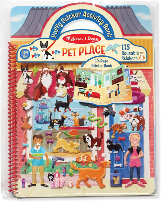 Melissa & Doug Pet Place Puffy Sticker Activity Book – 115 Reusable Stickers with 10 Background Scenes, Pet-Themed Mess Free Travel Toys for Kids Ages 4+ - FSC Certified